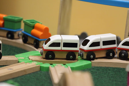many wooden colorful toys