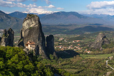 Beautiful scenic view of orthodox monastery in the Greece mountains, Meteoraの写真素材