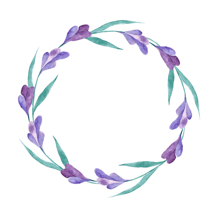 Watercolor vector lavender wreath in gentle style for wedding decor and designのイラスト素材