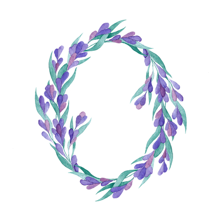 Watercolor vector lavender wreath in gentle style for wedding decor and designのイラスト素材