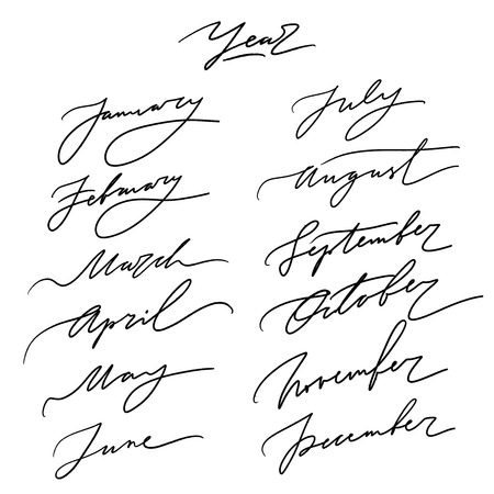 Hand drawn vector lettering months isolated on the white background.のイラスト素材