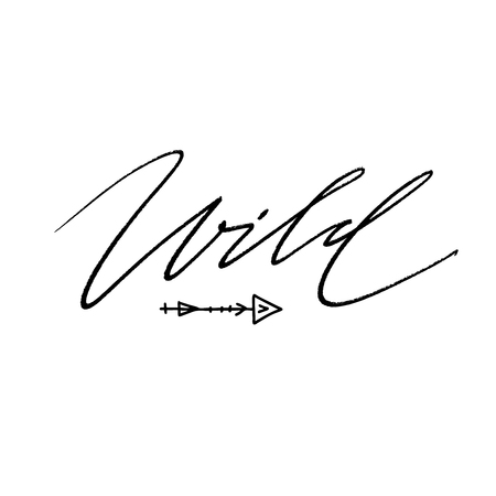 Hand drawn vector lettering quote isolated on the white background, boho style. Hand written overlay words Wild and free.のイラスト素材