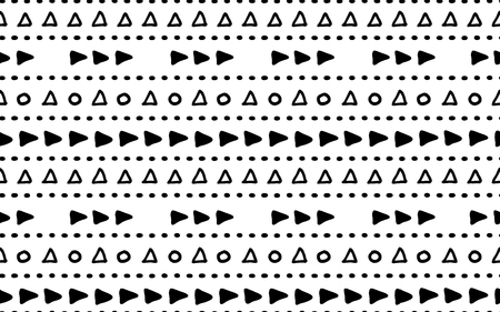 Vector seamless hand drawn pattern in boho style with arrows and ethnic symbols. Bohemian chic trendy vector ornament.のイラスト素材
