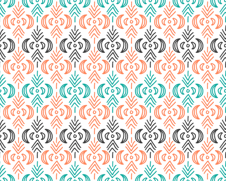 Vector seamless handdrawn pattern in boho style with ethnic decorations. Bohemian chic trendy vector ornament.のイラスト素材