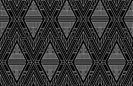 Geometric vector triangles seamless pattern. Art deco black and white ornament. Pattern for textile, fabric, wrapping paper and design.のイラスト素材