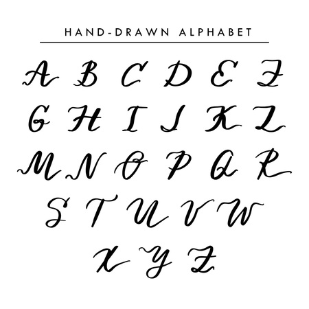 Hand written vector alphabet, cursive capital letters for logo and your design. Initial monogram letters isolated on white for wedding emblems, logo.のイラスト素材