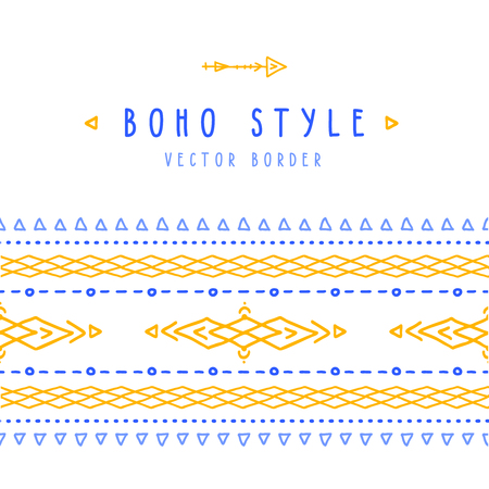 Set of hand drawn vector seamless brushes in boho and esoteric style. Collection of vector borders with arrows for design, for tattoo, prints in bohemian style.のイラスト素材