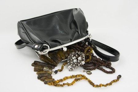 black leather handbagの写真素材