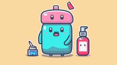 Illustration of a cute pepper shaker character holding a bottle of medicineのイラスト素材