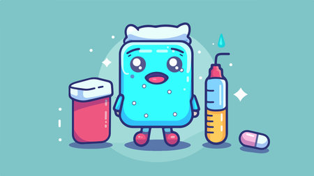 Cute hand sanitizer cartoon character. Vector flat illustration.のイラスト素材