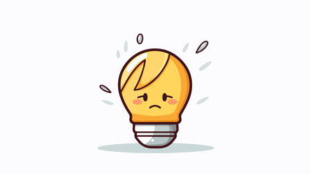 Cartoon light bulb with sad face. Vector illustration. Isolated on white background.のイラスト素材