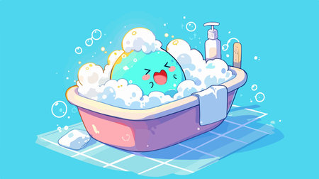 Cartoon illustration of an egg in a bathtub. Vector illustration.のイラスト素材