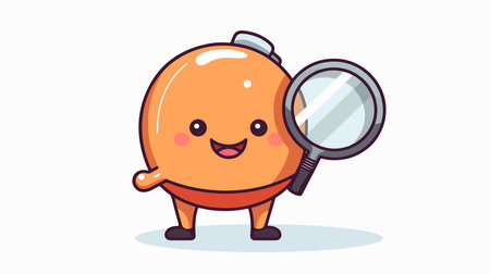 Cute orange cartoon character with magnifying glass. Vector illustration.のイラスト素材