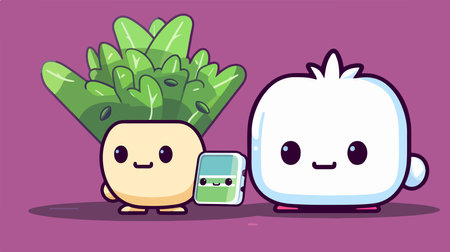 Cute kawaii vegetables cartoon characters. Vector Illustration.のイラスト素材