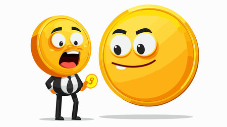 Funny gold coin with a smiley face. Vector illustration.のイラスト素材