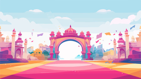Vector cartoon illustration of Taj Mahal gate in Jaipur, Indiaのイラスト素材