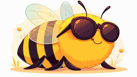 Cartoon bee with sunglasses. Vector illustration of a cartoon bee.のイラスト素材