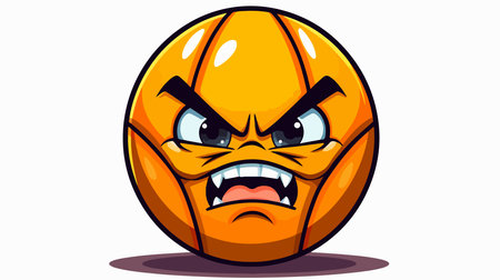 illustration of a cartoon basketball ball with angry face on white backgroundのイラスト素材