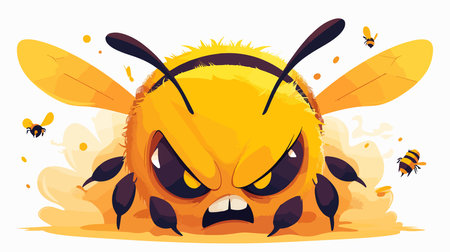 Cartoon angry bee. Vector illustration isolated on a white background.のイラスト素材