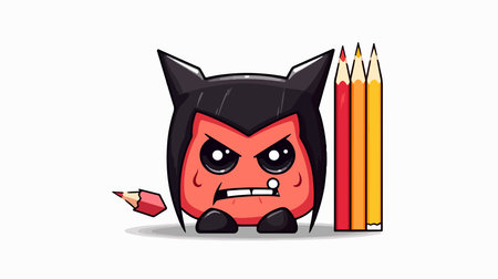 Angry Black Bat with Pencils on White Background. Vector Illustrationのイラスト素材