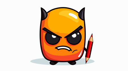 Angry cartoon monster with pencil. Vector illustration isolated on white background.のイラスト素材