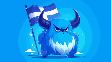 Vector cartoon illustration of monster with greece flag on blue background.のイラスト素材