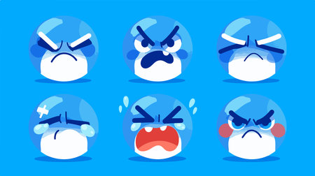 Set of emoticons with various facial expressions. Vector illustration in cartoon style.のイラスト素材