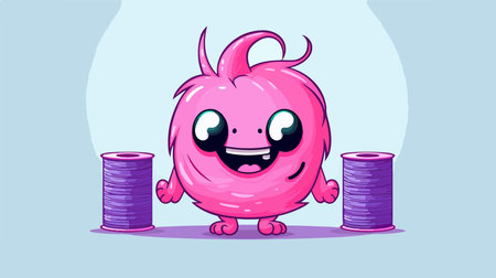 Funny pink monster with big eyes. Vector cartoon character illustration.のイラスト素材