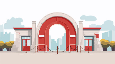 Vector illustration of a red entrance gate in the city. Entrance to the building.のイラスト素材