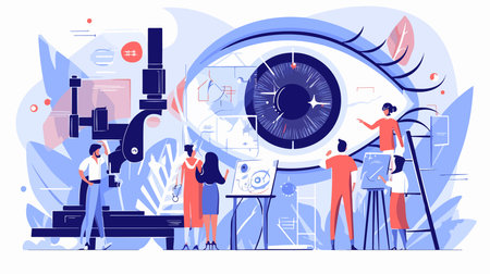 Eye surgery concept vector illustration. Cartoon flat tiny people doctor and nurse characters,のイラスト素材