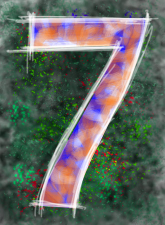 Numbering on a green background painted in the style of the sketch 