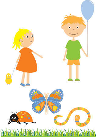 Set of kids and insects vector illustrationのイラスト素材