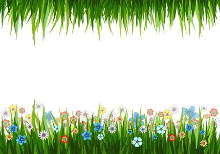 Vector illustration of a nature background with grass and flowersのイラスト素材