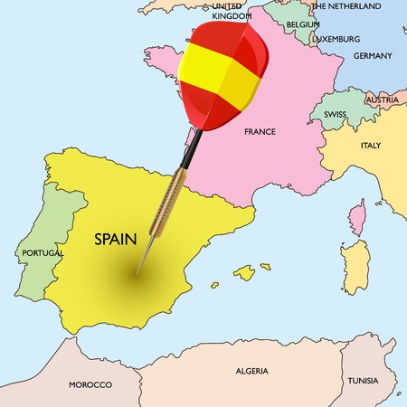 Target - Spain. Dart hitting in Spain on the Europe map.のイラスト素材
