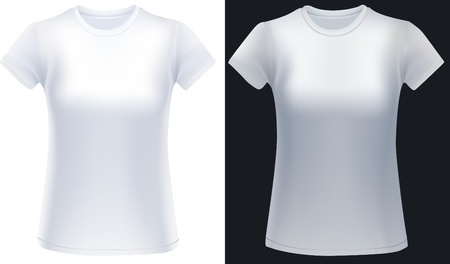 Two white woman t-shirts in white and black background, design template.のイラスト素材