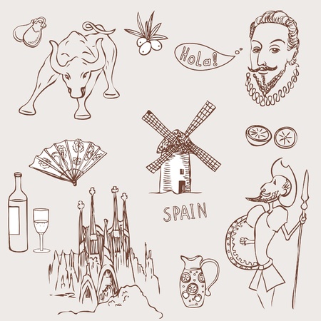 Love Spain, doodles symbols of Spain.のイラスト素材