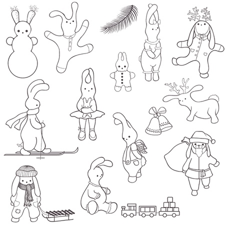 Fun Christmas or winter bunnies clip-art. Isolated. のイラスト素材