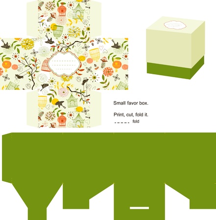 Favor box die cut. Naturel pattern. Empty label. のイラスト素材