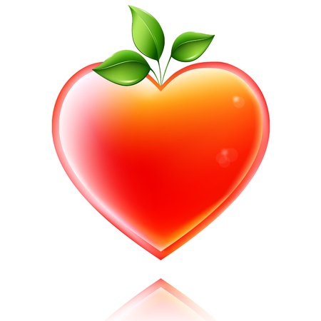 Styled shiny heart with green leaves. Concept of  growing love.のイラスト素材