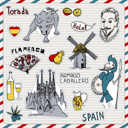 Travel Spain, doodles symbols of Spain.のイラスト素材
