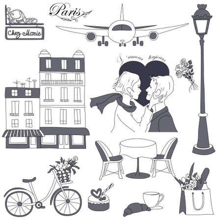 Set of the doodle sketches. Paris travel themed. のイラスト素材