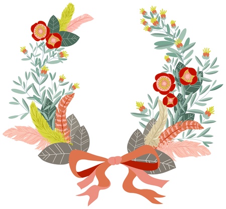 Wreath of flowers and leaves  Retro style のイラスト素材