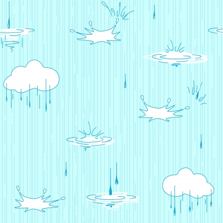 Nature Seamless Pattern Background With Silhouettes. Blue. Rain.のイラスト素材