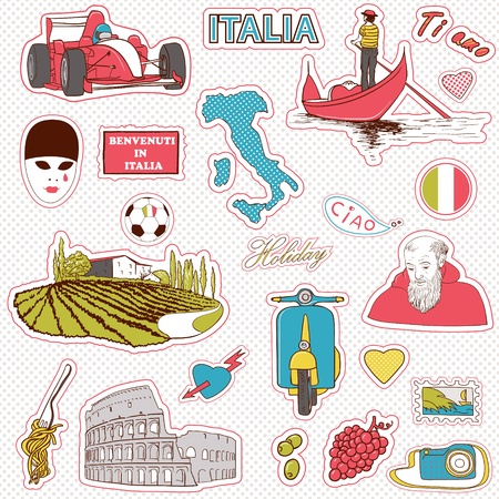 Set of the doodle sketches. Italy travel icons. のイラスト素材