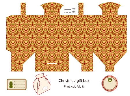 Gift box template isolated on white  Christmas pattern  Empty label のイラスト素材