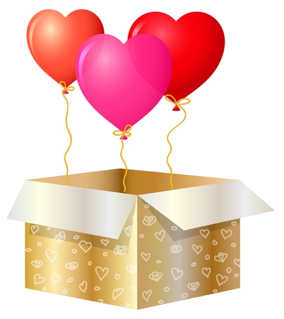 Gold Gift Box With Balloonsのイラスト素材