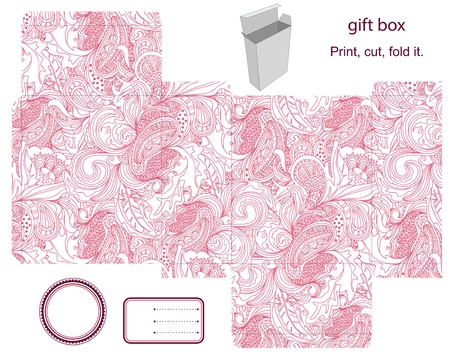 Favor, gift, product box die cut.  Abstract floral pattern. Empty label. Designer template.のイラスト素材
