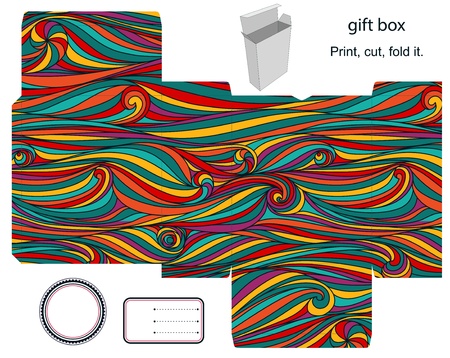 Favor, gift, product box die cut.  Waves stripped pattern. Empty label. Designer template.のイラスト素材
