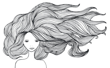 Beautiful white girl with long hair. illustration.のイラスト素材