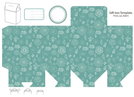 Gift box template. Abstract floral pattern. Empty label. のイラスト素材